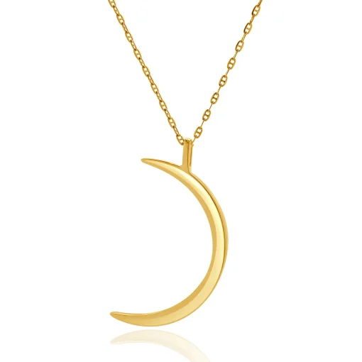 14 Karat Yellow Gold Diamond Crescent Moon Necklace