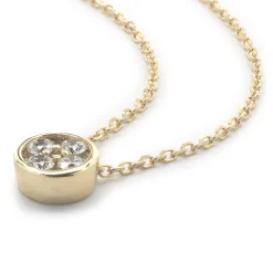 14 Karat Yellow Gold Diamond Bezel Cluster Necklace