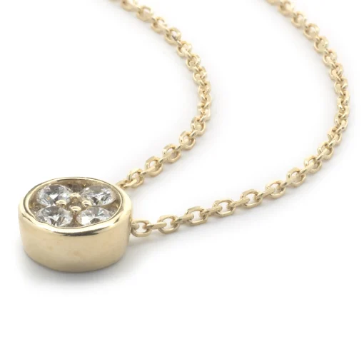 14 Karat Yellow Gold Diamond Bezel Cluster Necklace
