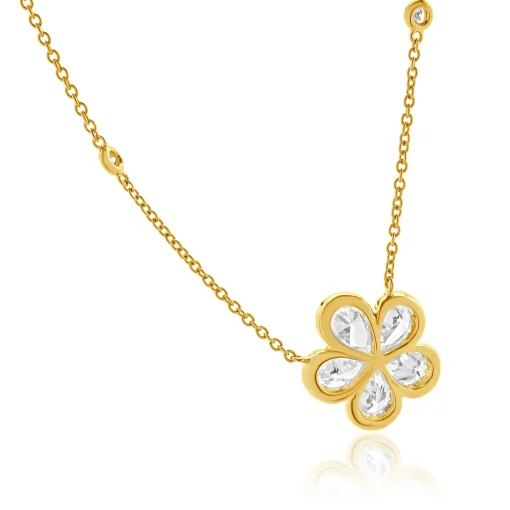 18 Karat Yellow Gold Diamond Flower Necklace