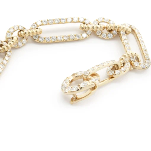 14 Karat Yellow Gold Diamond Oval Link Bracelet