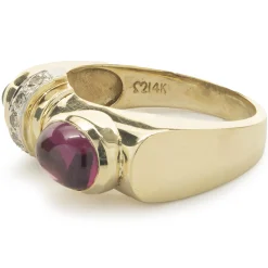 14 Karat Yellow Gold Diamond and Pink / Green Tourmaline Geometric Ring