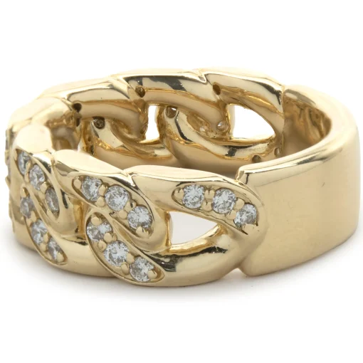 14 Karat Yellow Gold Diamond Cuban Link Ring