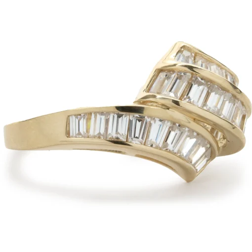 14 Karat Yellow Gold Diamond Baguette Waterfall Ring