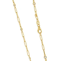 14 Karat Yellow Gold Diamond Paperclip Station Necklace