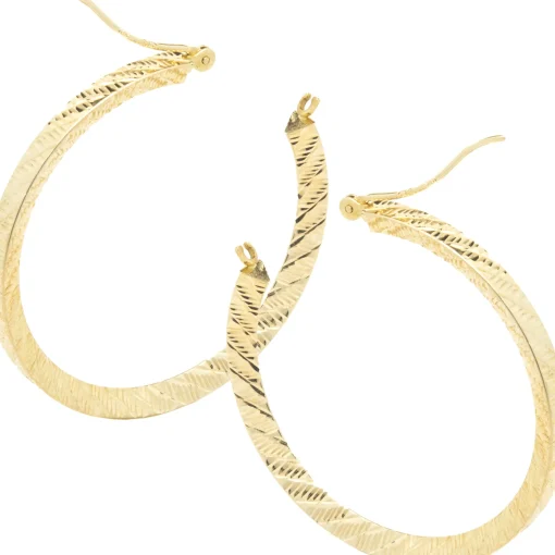14 Karat Yellow Gold Diamond Cut Hoop Earrings