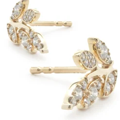 14 Karat Yellow Gold Diamond Floral Stud Earrings
