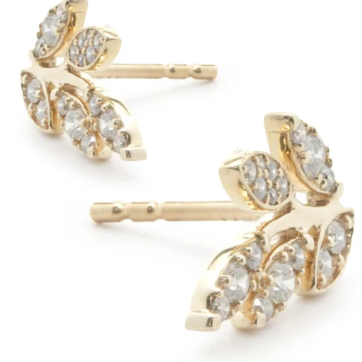 14 Karat Yellow Gold Diamond Floral Stud Earrings