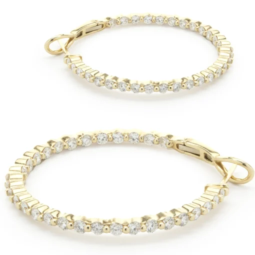 14 Karat Yellow Gold Diamond Inside Outside Hoop Earrings