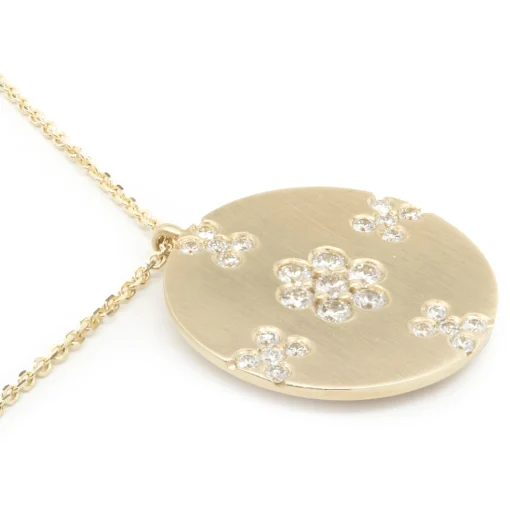 14 Karat Yellow Gold Diamond X&O Disc Necklace