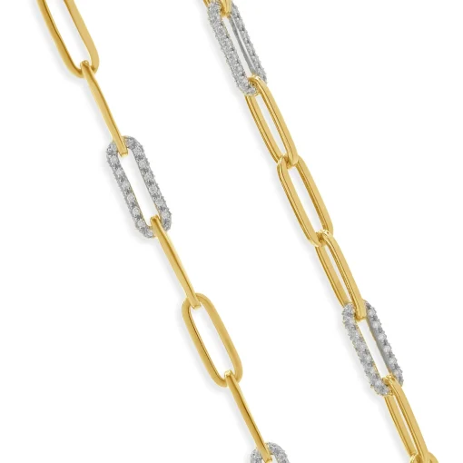 14 Karat Yellow Gold Diamond Paperclip Necklace