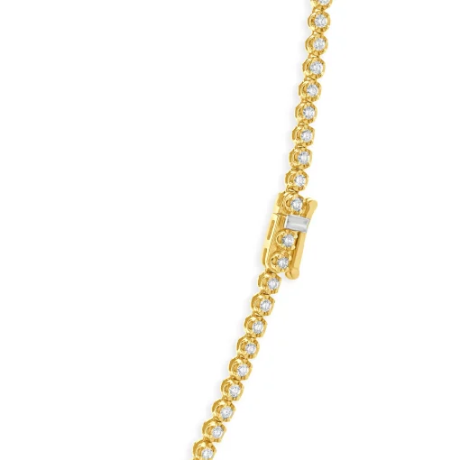 14 Karat Yellow Gold Diamond Cluster Tennis Necklace