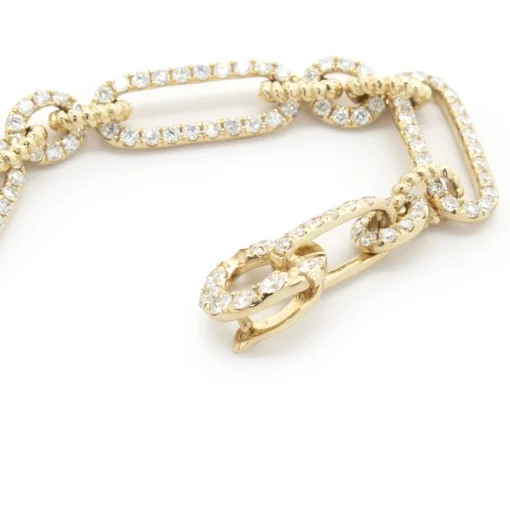 14 Karat Yellow Gold Diamond Oval Link Bracelet