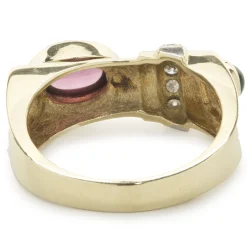 14 Karat Yellow Gold Diamond and Pink / Green Tourmaline Geometric Ring