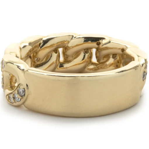 14 Karat Yellow Gold Diamond Cuban Link Ring