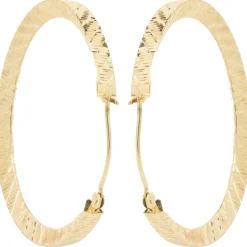 14 Karat Yellow Gold Diamond Cut Hoop Earrings