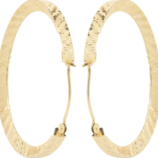 14 Karat Yellow Gold Diamond Cut Hoop Earrings