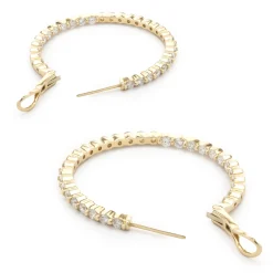 14 Karat Yellow Gold Diamond Inside Outside Hoop Earrings