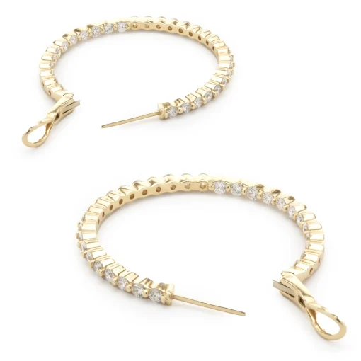 14 Karat Yellow Gold Diamond Inside Outside Hoop Earrings