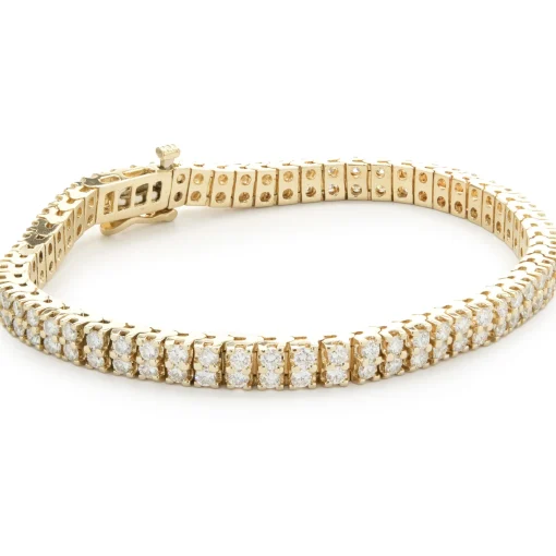 14 Karat Yellow Gold Double Row Diamond Tennis Bracelet