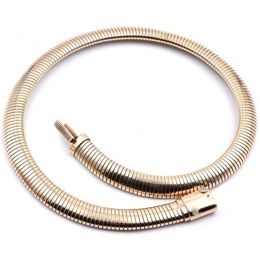 14 Karat Yellow Gold Flexible Omega Necklace with Diamonds