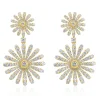 18 Karat Yellow Gold Flower Diamond Drop Earrings