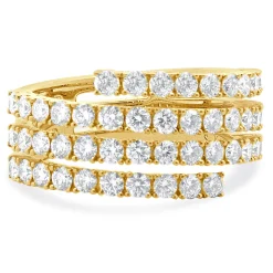 14 Karat Yellow Gold Four Row Diamond Bypass Ring
