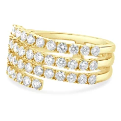 14 Karat Yellow Gold Four Row Diamond Bypass Ring