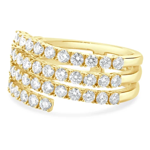 14 Karat Yellow Gold Four Row Diamond Bypass Ring