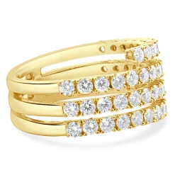 14 Karat Yellow Gold Four Row Diamond Bypass Ring