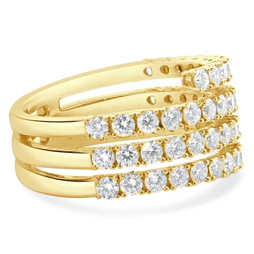 14 Karat Yellow Gold Four Row Diamond Bypass Ring