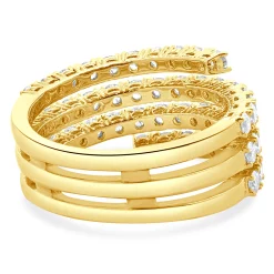 14 Karat Yellow Gold Four Row Diamond Bypass Ring