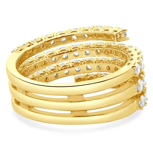 14 Karat Yellow Gold Four Row Diamond Bypass Ring