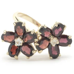 14 Karat Yellow Gold Garnet and Diamond Flower Ring