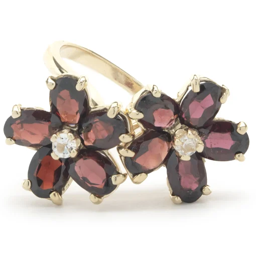 14 Karat Yellow Gold Garnet and Diamond Flower Ring