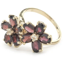 14 Karat Yellow Gold Garnet and Diamond Flower Ring