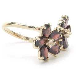 14 Karat Yellow Gold Garnet and Diamond Flower Ring