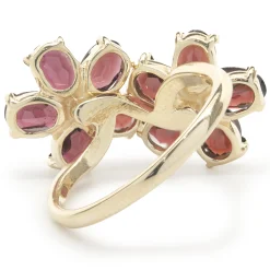 14 Karat Yellow Gold Garnet and Diamond Flower Ring