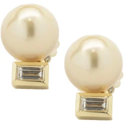 14 Karat Yellow Gold Golden Pearl and Diamond Stud Earrings