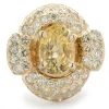 14 Karat Yellow Gold Golden Sapphire and Pave Diamond Ring