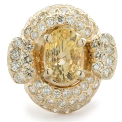 14 Karat Yellow Gold Golden Sapphire and Pave Diamond Ring
