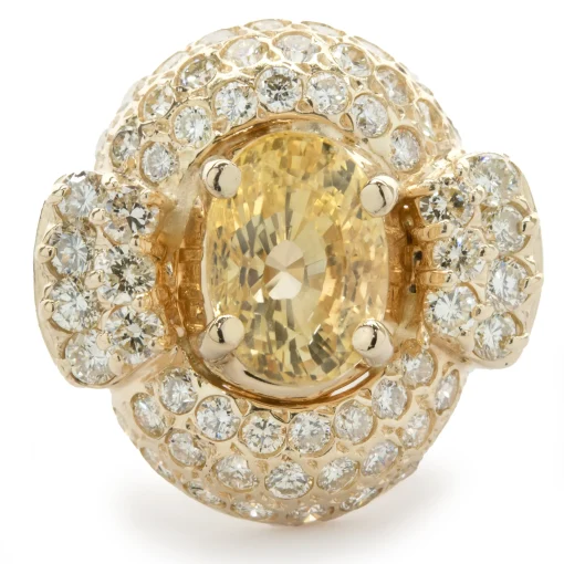 14 Karat Yellow Gold Golden Sapphire and Pave Diamond Ring