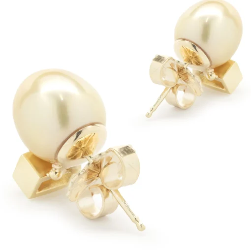 14 Karat Yellow Gold Golden Pearl and Diamond Stud Earrings