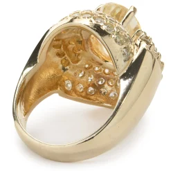 14 Karat Yellow Gold Golden Sapphire and Pave Diamond Ring