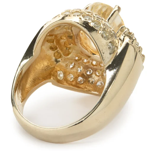 14 Karat Yellow Gold Golden Sapphire and Pave Diamond Ring