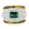 18 Karat Yellow Gold Green Tourmaline, Rainbow Sapphire, and Diamond Ring