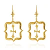 14 Karat Yellow Gold Hammered Fluer de Lis Cross Drop Earrings