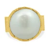 18 Karat Yellow Gold Hammered Mabe Pearl Ring