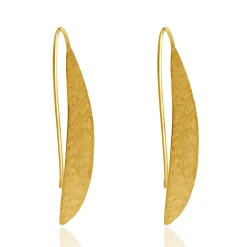 14 Karat Yellow Gold Hammered Leaf Drop Earrings