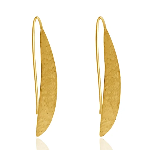 14 Karat Yellow Gold Hammered Leaf Drop Earrings